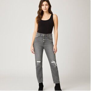 Kancan Grey Destructed Button Fly Straight Jeans 7/27